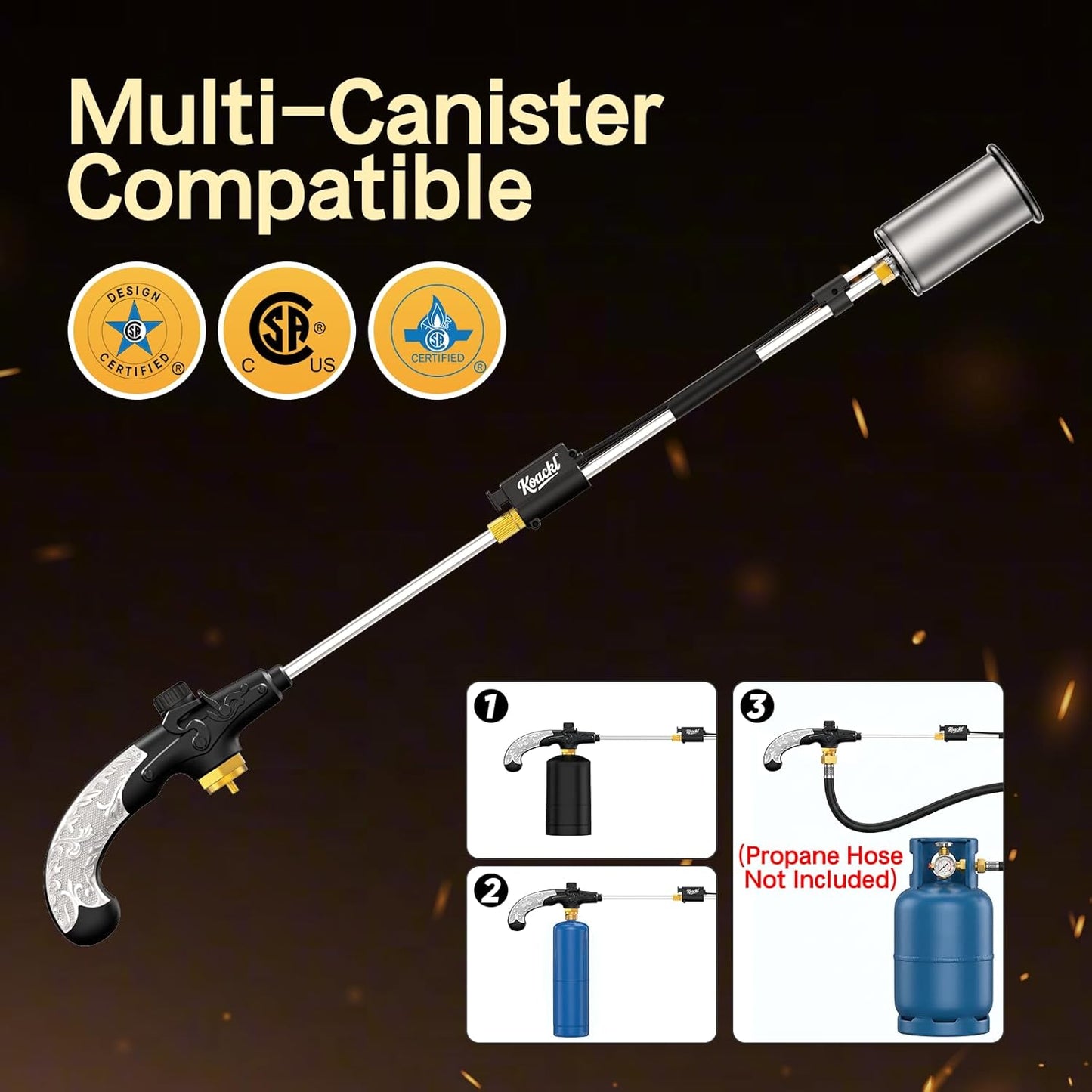 KOACKL Propane Torch Weed Burner – 30" Heavy Duty CSA Certified Torch with Adjustable Flame for Weeding, Snow Melting, Asphalt Repair, Roofing & BBQ (Tank Not Included) KOACKL