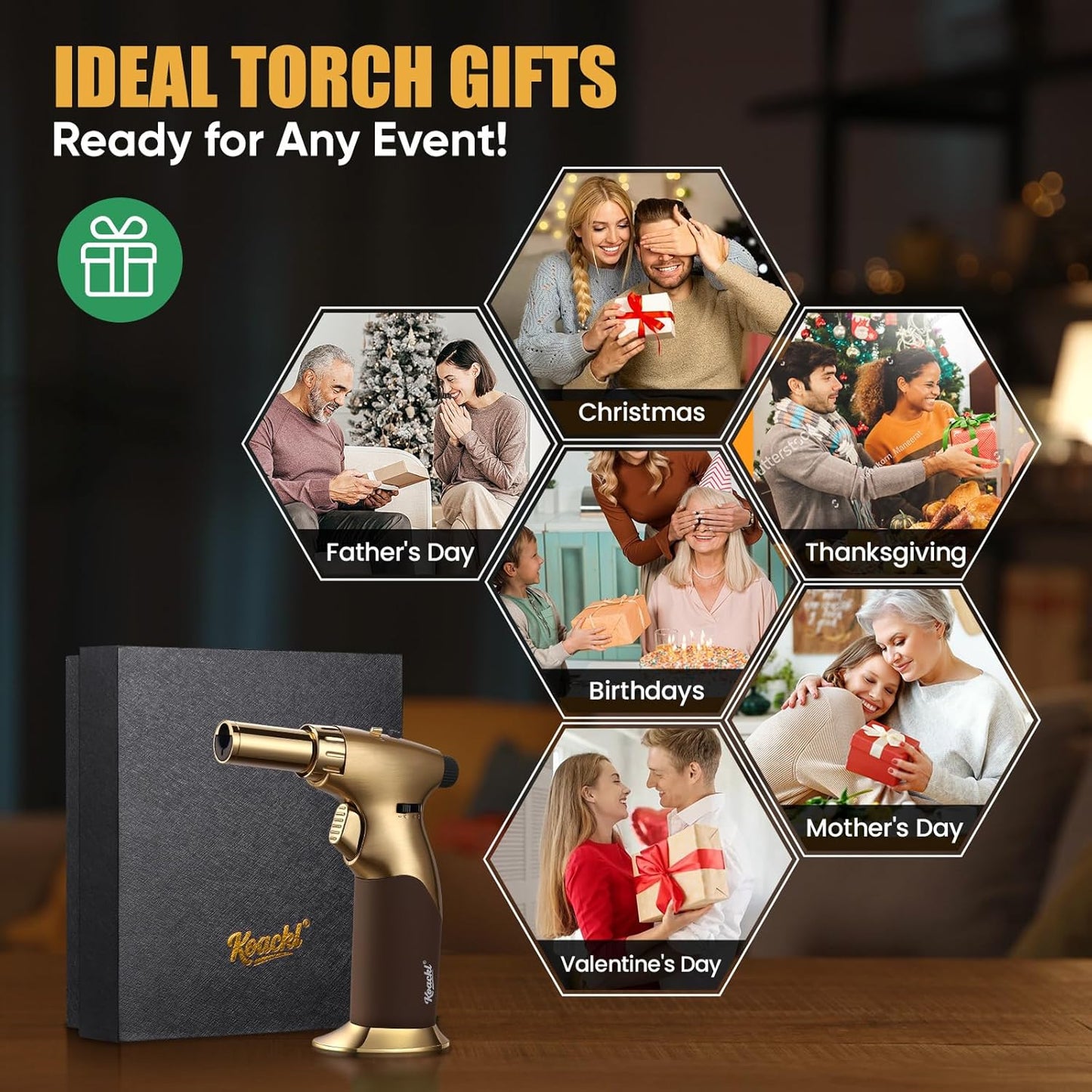 KOACKL Pro-Grade Gold Butane Torch with Safety Lock and Ignition