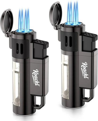 KOACKL Quad Jet Flame Butane Torch Lighter with 4 Blue Flames