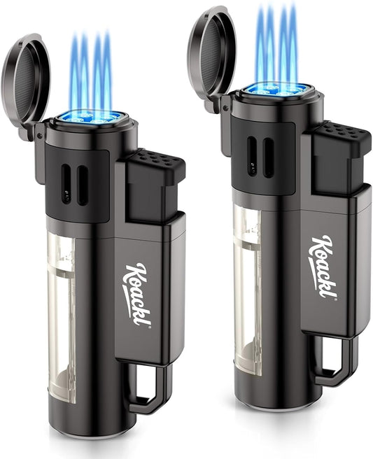 KOACKL Quad Jet Flame Butane Torch Lighter with 4 Blue Flames