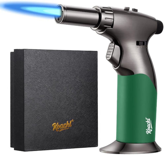 KOACKL Dual Flame Butane Torch with Gift Box, Silver and Green