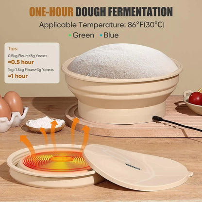 KOACKL Sourdough Starter Warmer, 9 Inch Foldable Thermostatic Silicone Bread Proofing Basket, Adjustable Heating Sourdough Bread Baking Supplies with Lid KOACKL