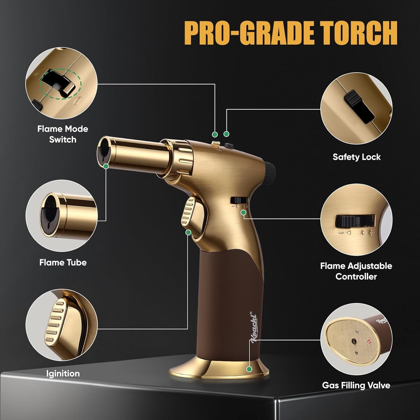 KOACKL Gold Butane Torch Lighter with Premium Gift Box