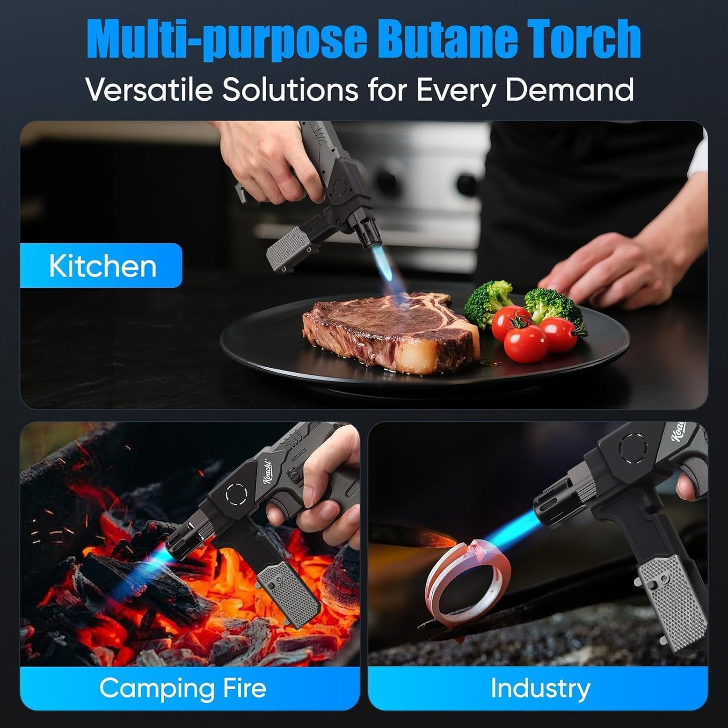 KOACKL Multi-Purpose Butane Torch for Kitchen, Camping and Crafts