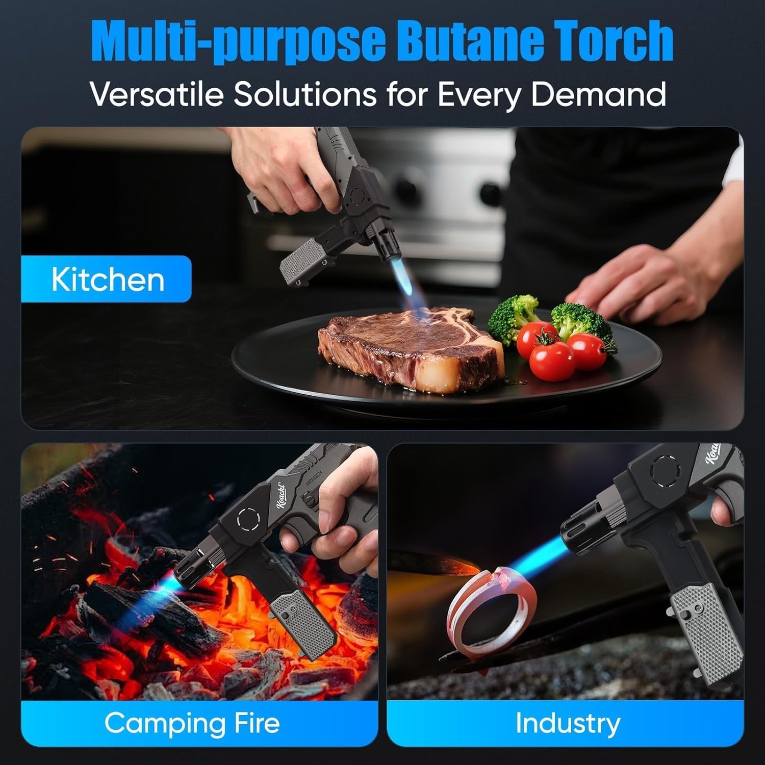 KOACKL Multi-Purpose Butane Torch for Kitchen, Camping and Crafts