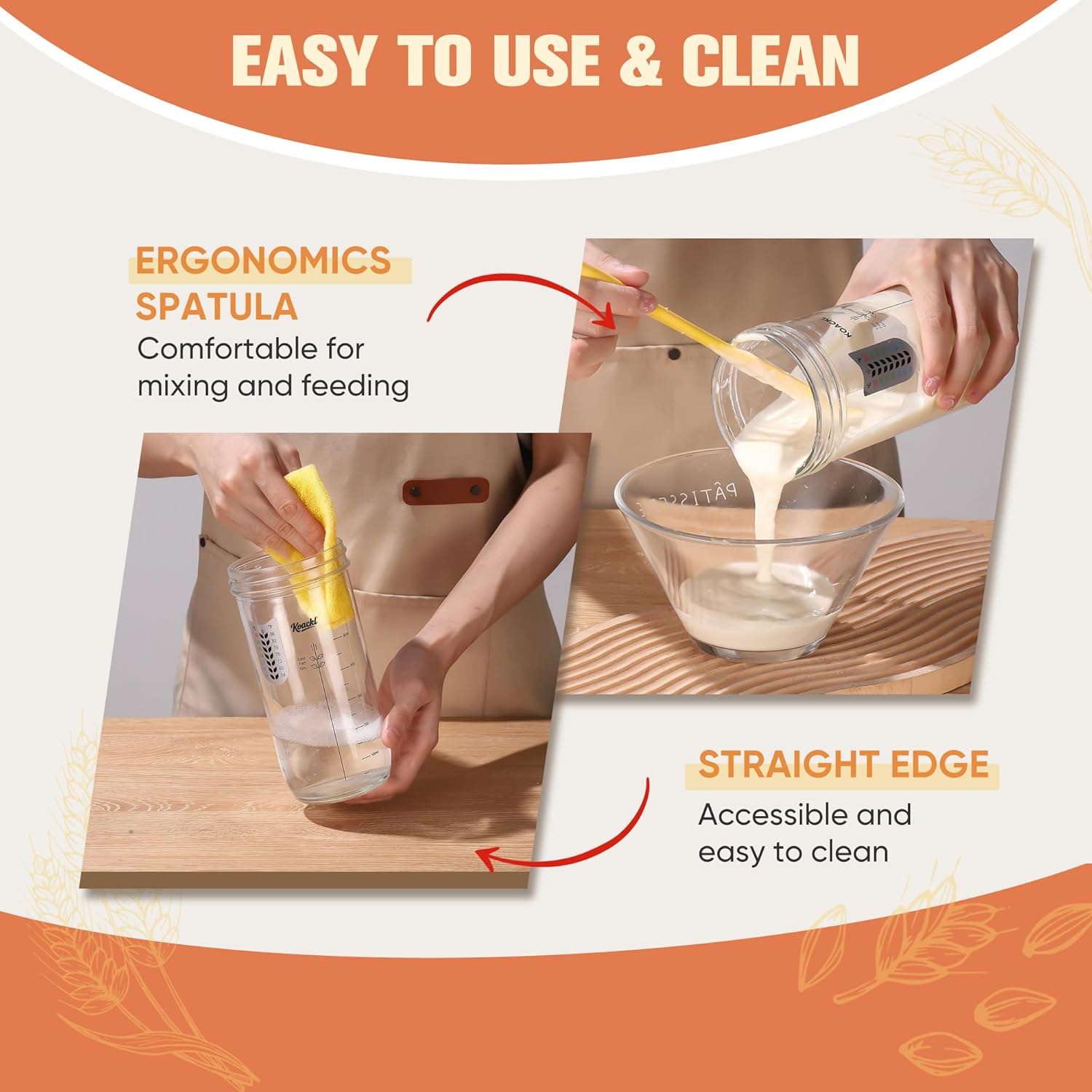 KOACKL Ergonomic Silicone Spatula for Easy Sourdough Mixing and Cleaning