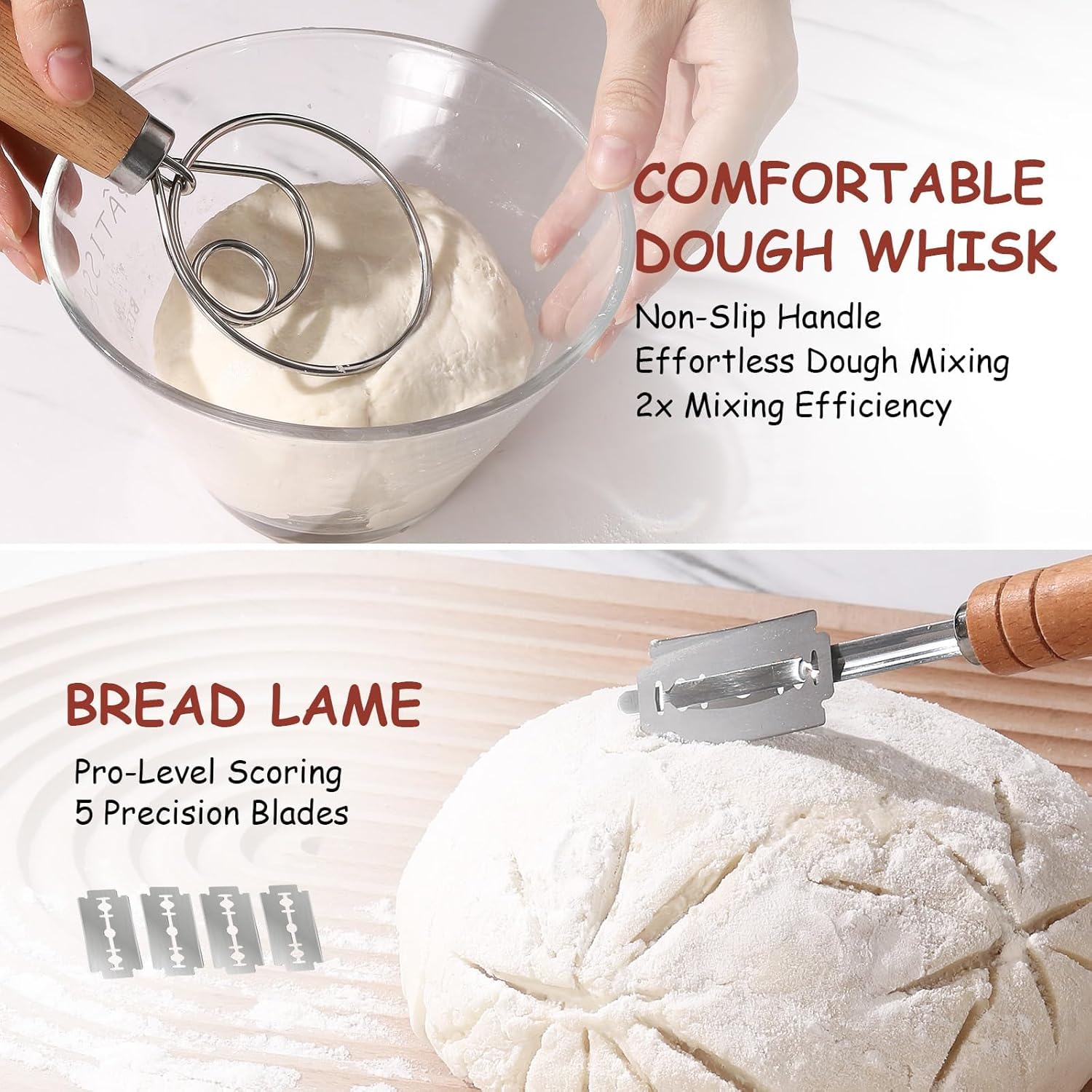 KOACKL Bread Dough Whisk and Bread Lame for Scoring