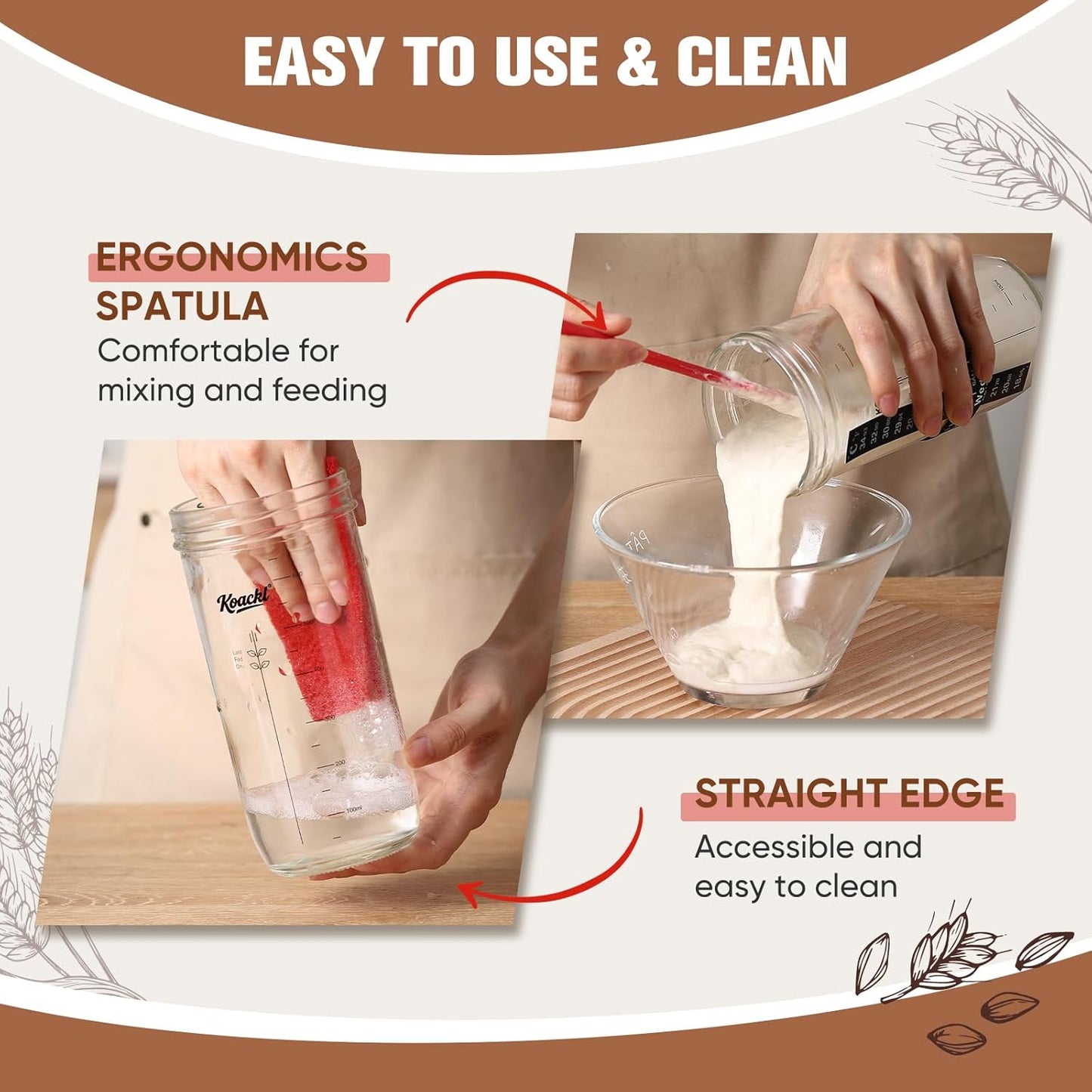 KOACKL Ergonomic Silicone Spatula for Easy Sourdough Mixing and Cleaning