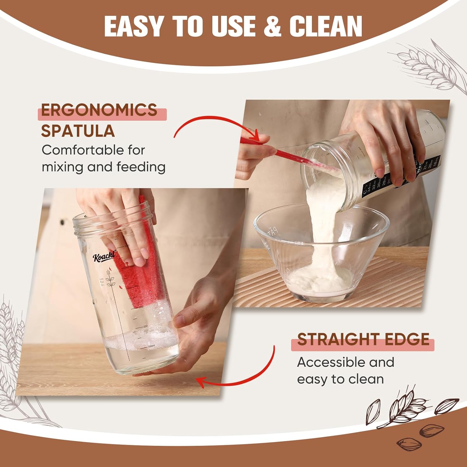 KOACKL Ergonomic Silicone Spatula for Easy Sourdough Mixing and Cleaning