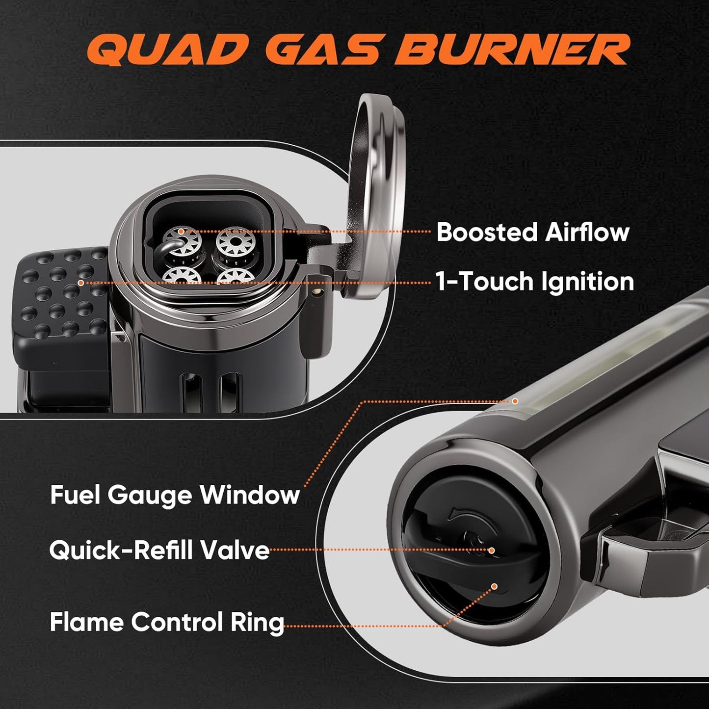 KOACKL Quad Gas Burner Torch Lighter with Quick Refill Valve