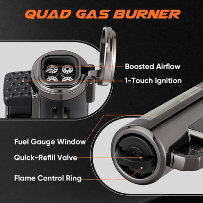 KOACKL Quad Gas Burner Torch Lighter with Quick Refill Valve