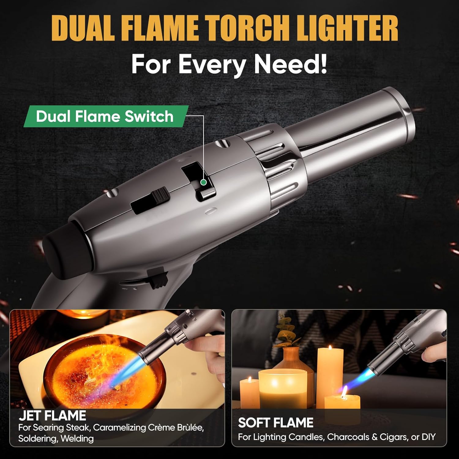 KOACKL Dual Flame Torch Lighter with Jet and Soft Flame Modes