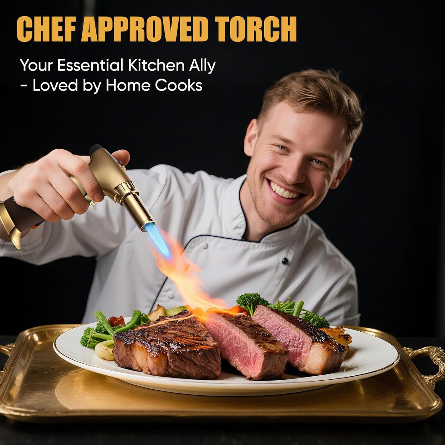 KOACKL Chef Approved Gold Butane Torch for Searing Steak