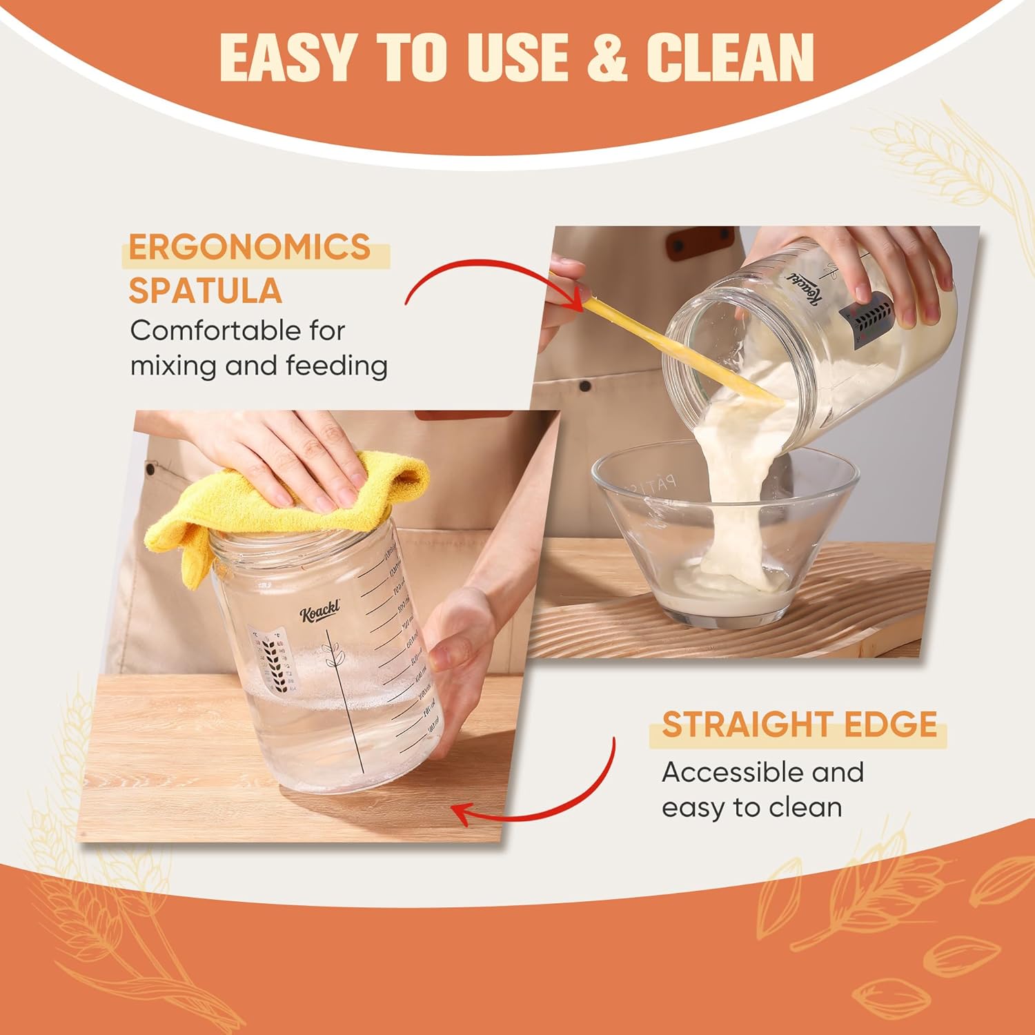 KOACKL Ergonomic Silicone Spatula for Easy Sourdough Mixing and Cleaning
