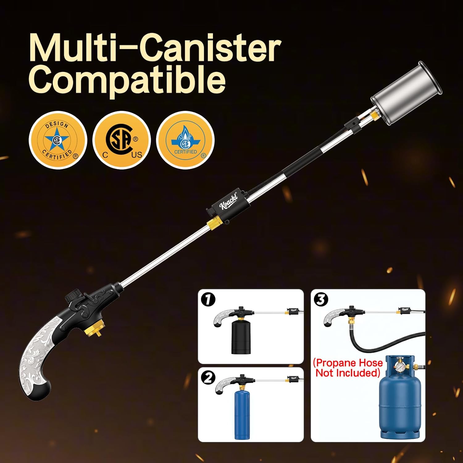 KOACKL Propane Torch Weed Burner – 30" Heavy Duty CSA Certified Torch with Adjustable Flame for Weeding, Snow Melting, Asphalt Repair, Roofing & BBQ (Tank Not Included) KOACKL