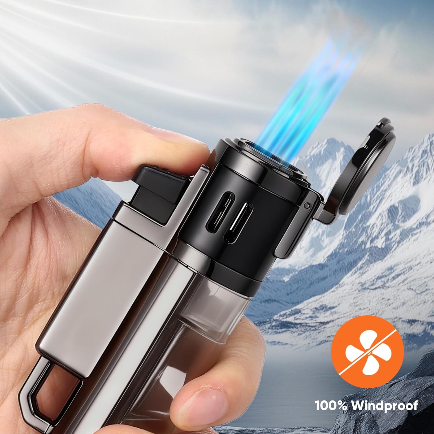 KOACKL 100% Windproof Quad Jet Torch for Outdoor Camping