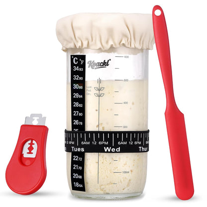KOACKL Sourdough Starter Jar Kit with Glass Jar, Spatula and Lame