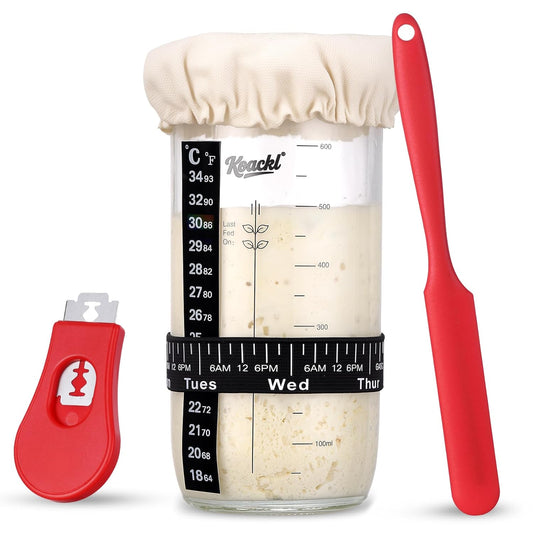 KOACKL Sourdough Starter Jar Kit with Glass Jar, Spatula and Lame