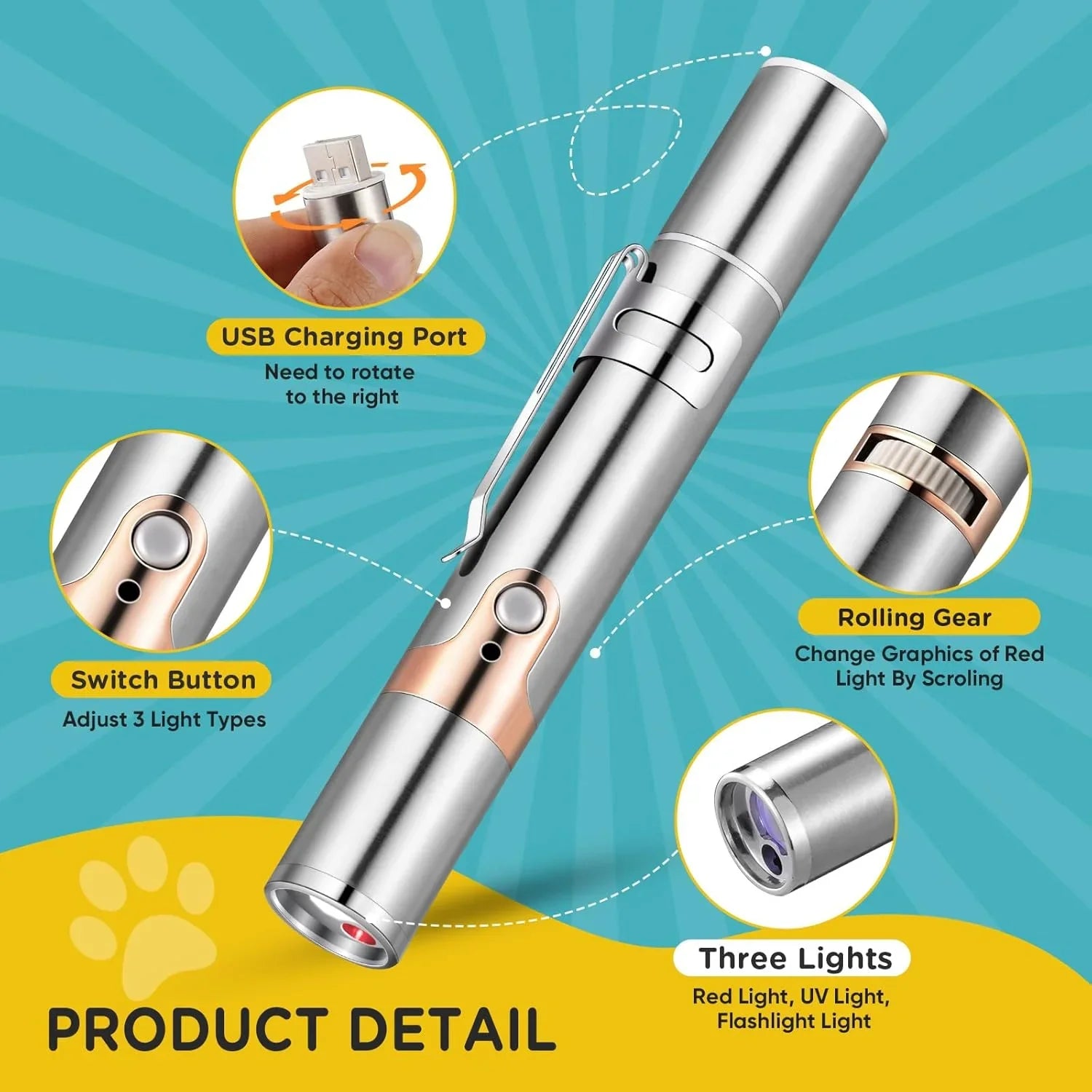 KOACKL Cat Laser Pointer with 3 Light Modes and Pattern Adjustment