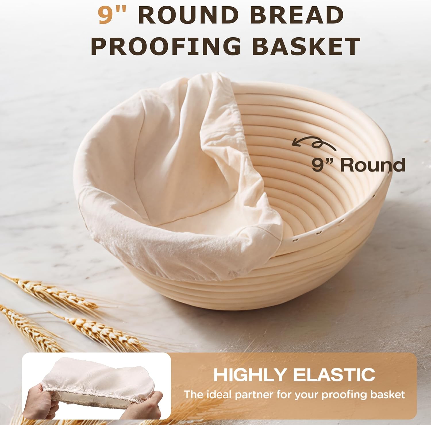 KOACKL 9" Round Bread Proofing Basket Liner, Highly Elastic