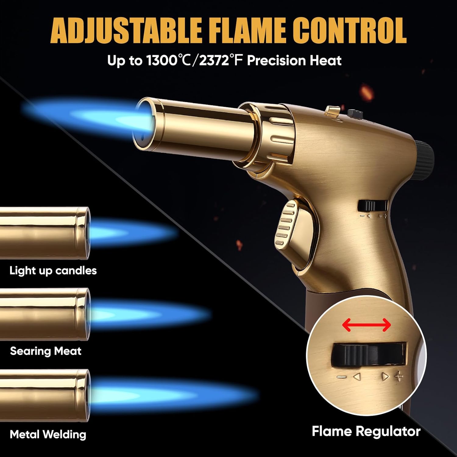KOACKL Adjustable Flame Gold Butane Torch with 2372°F Heat