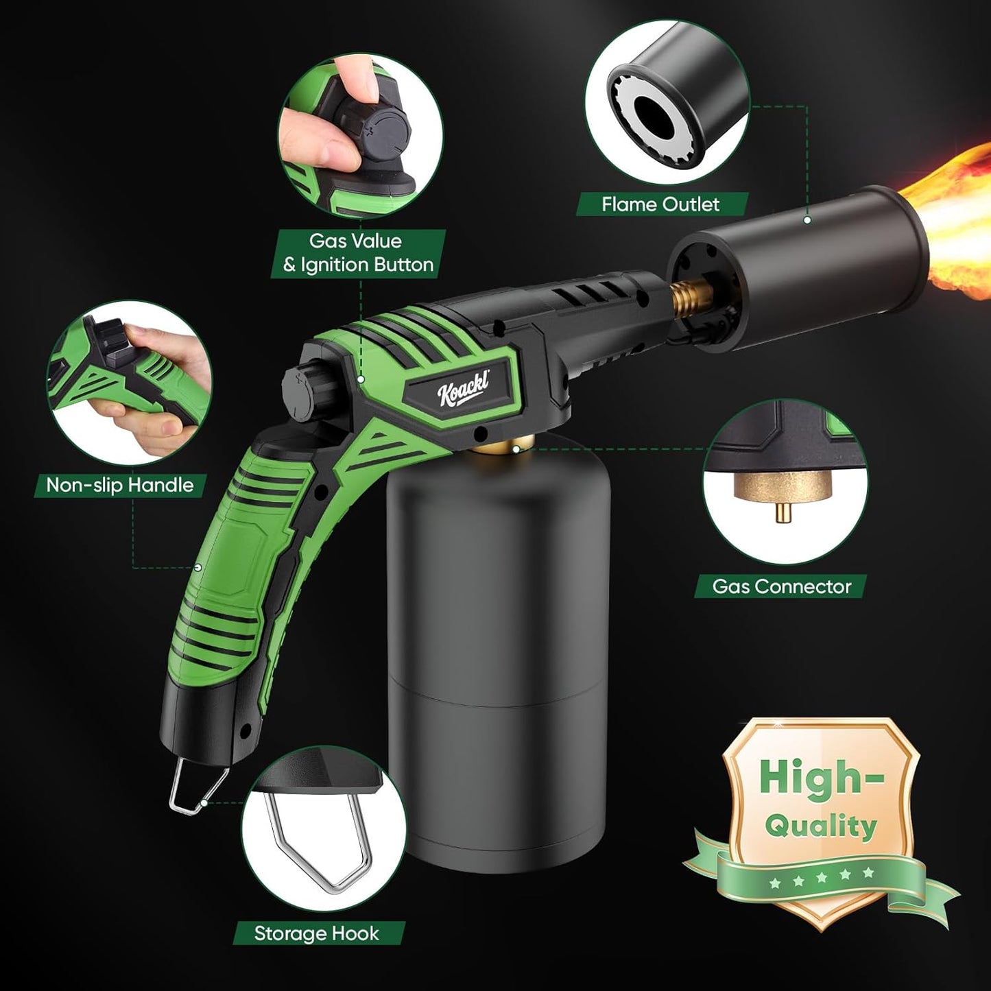 KOACKL Green Propane Torch Parts Diagram with Safety Features