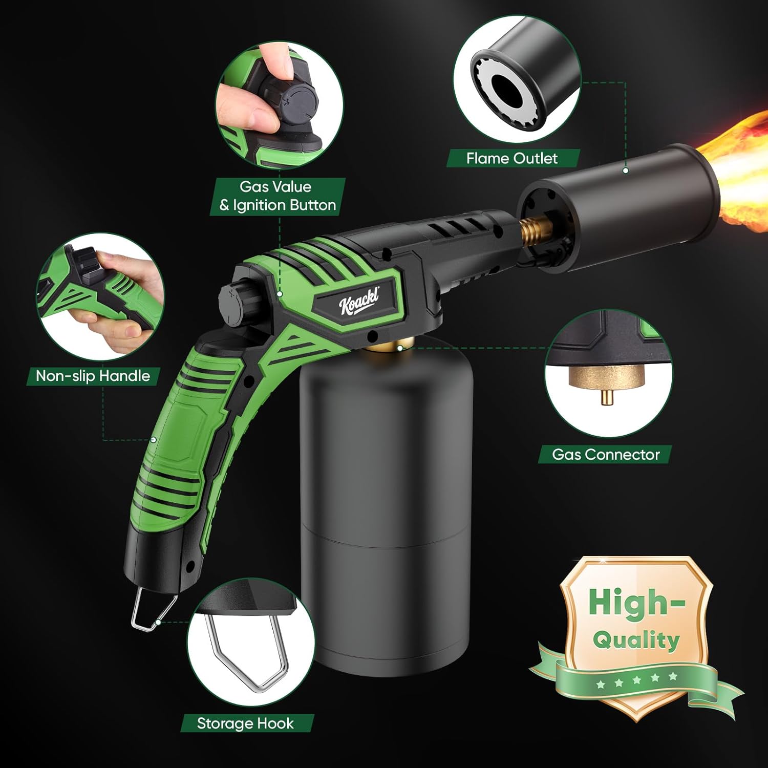 KOACKL Green Propane Torch Parts Diagram with Safety Features
