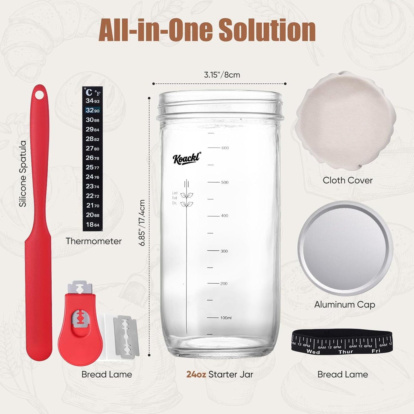 KOACKL All-in-One Sourdough Starter Jar Kit with Tools