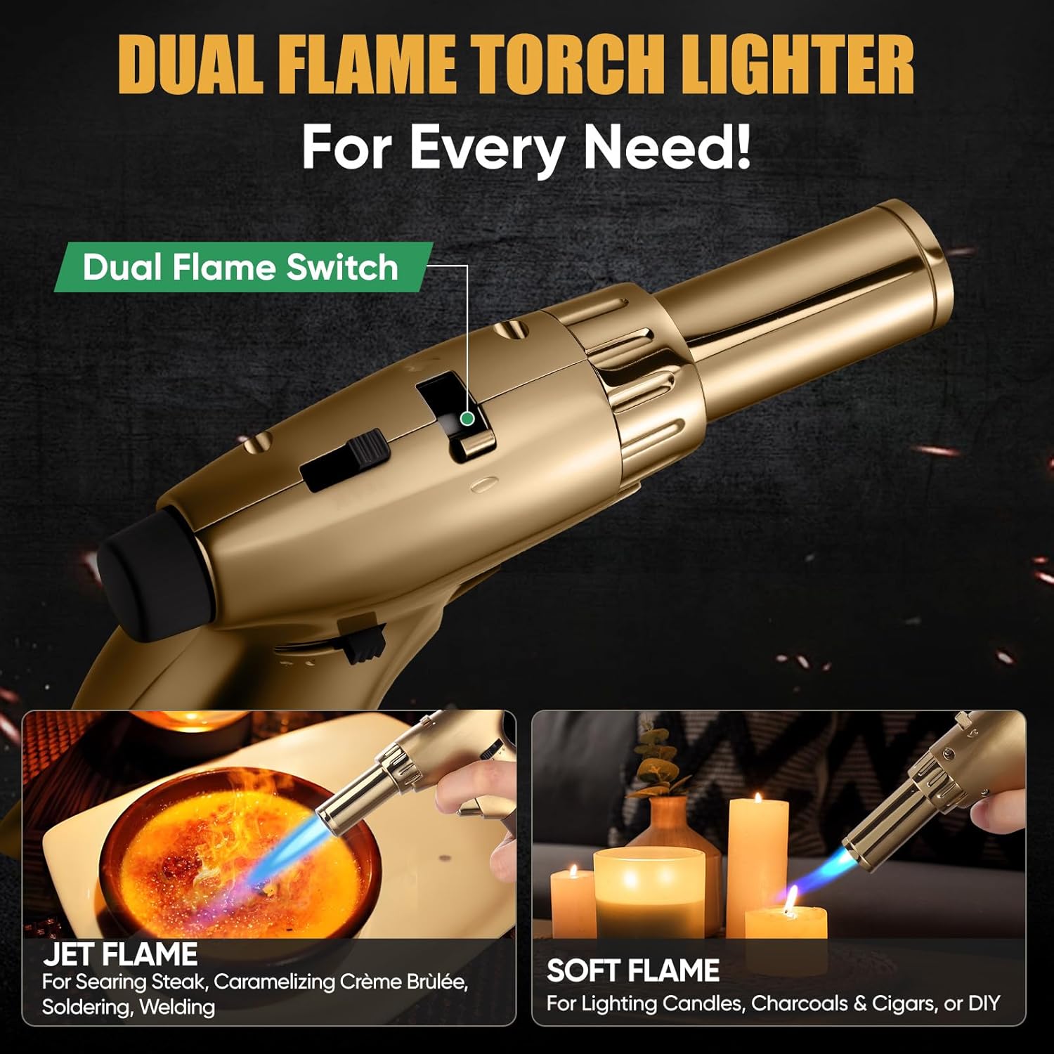 KOACKL Dual Flame Torch Lighter with Jet and Soft Flame Modes