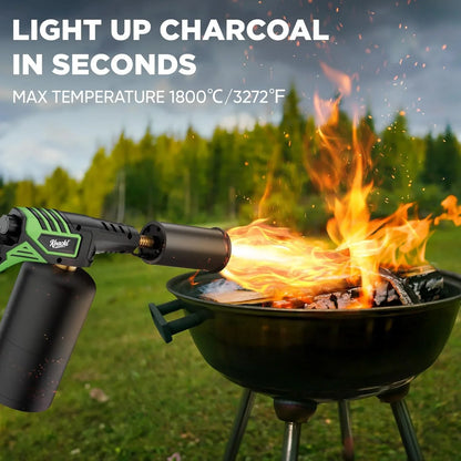KOACKL Green Propane Torch Igniting Charcoal in Seconds