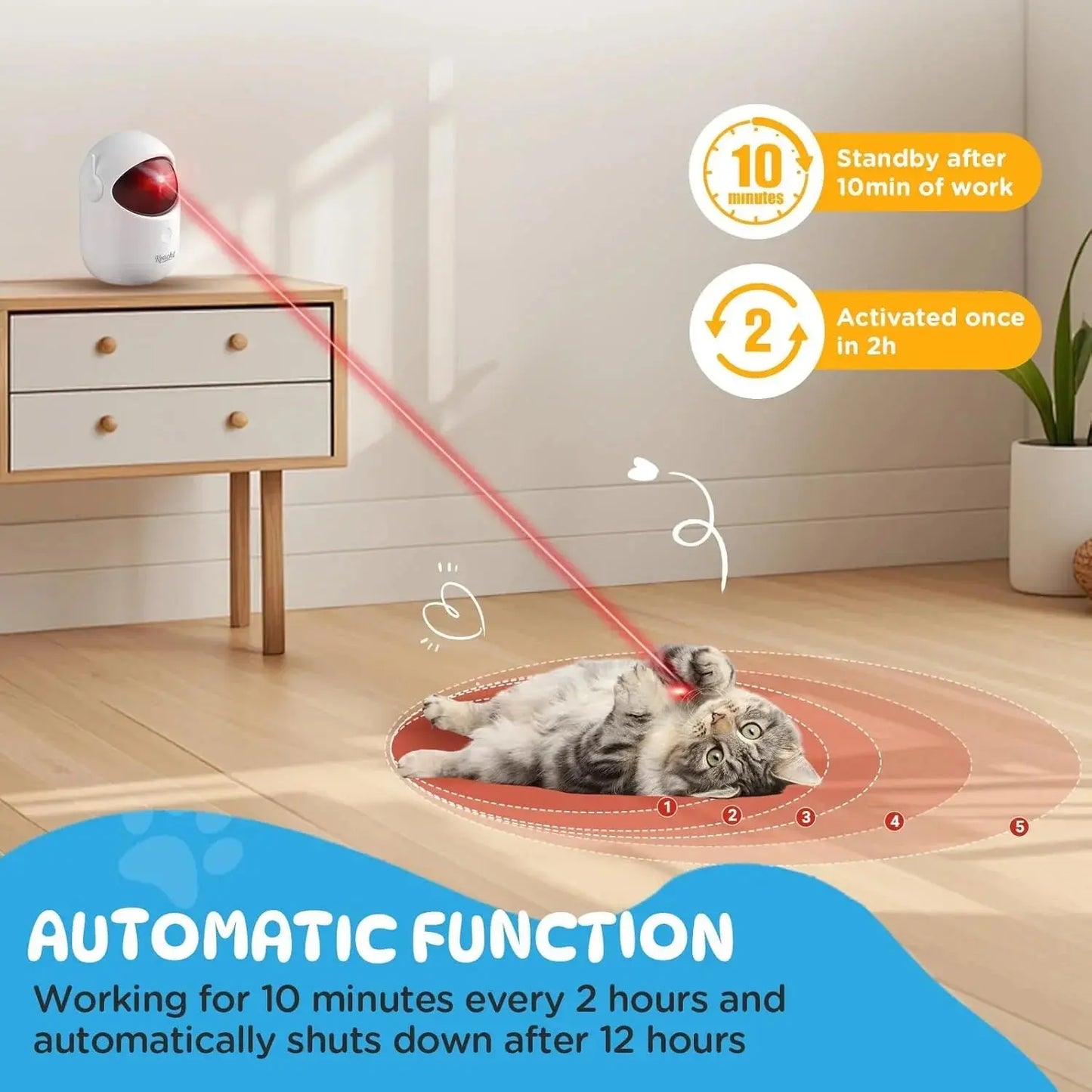 Koackl Cat Toys for Indoor Cats, Cat Toy, Rechargeable Automatic Cat Toy with Timer & Speed Modes, Ideal Interactive for Cats Dogs Training and Exercise KOACKL