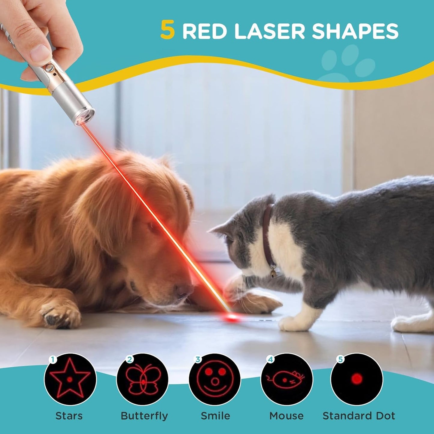 KOACKL Laser Pointer with 5 Red Laser Shapes for Cats and Dogs