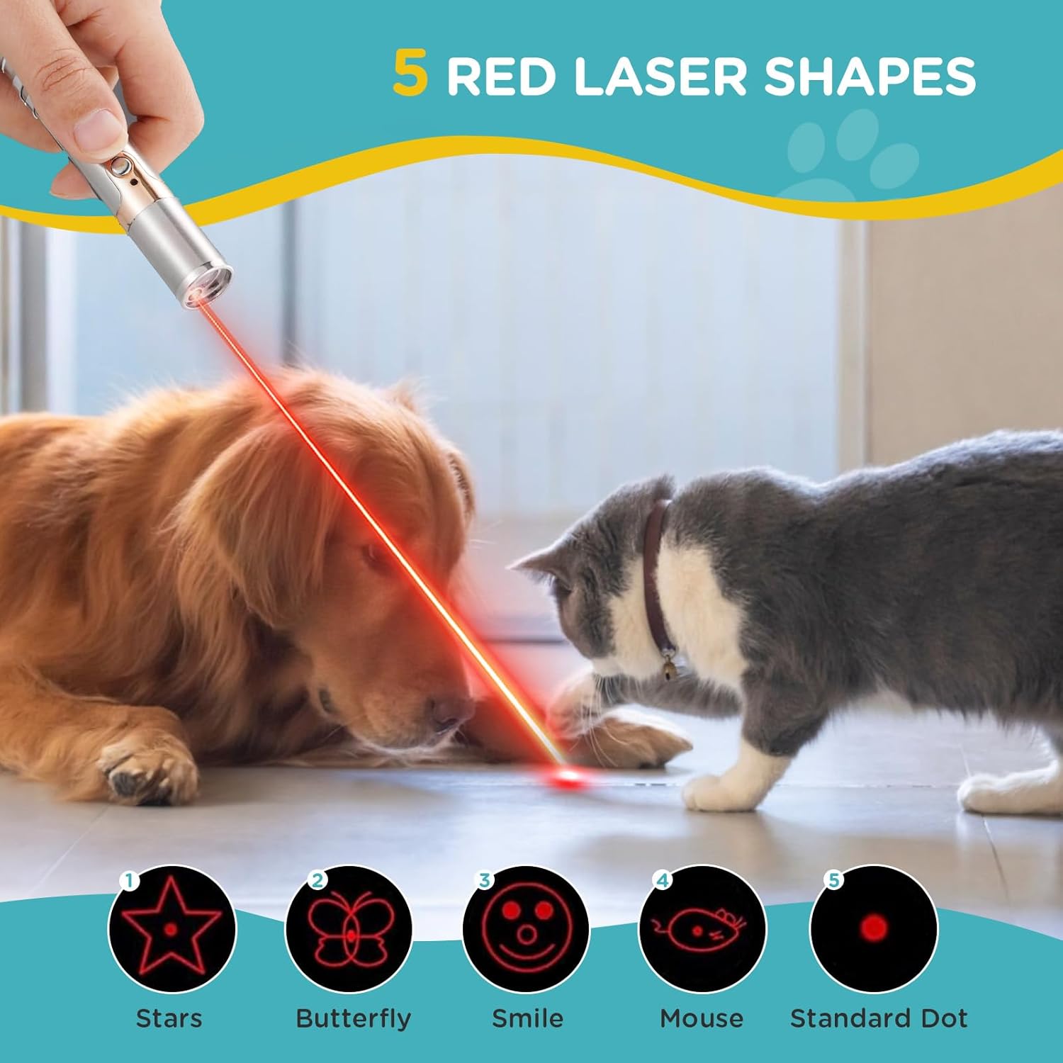 KOACKL Laser Pointer with 5 Red Laser Shapes for Cats and Dogs