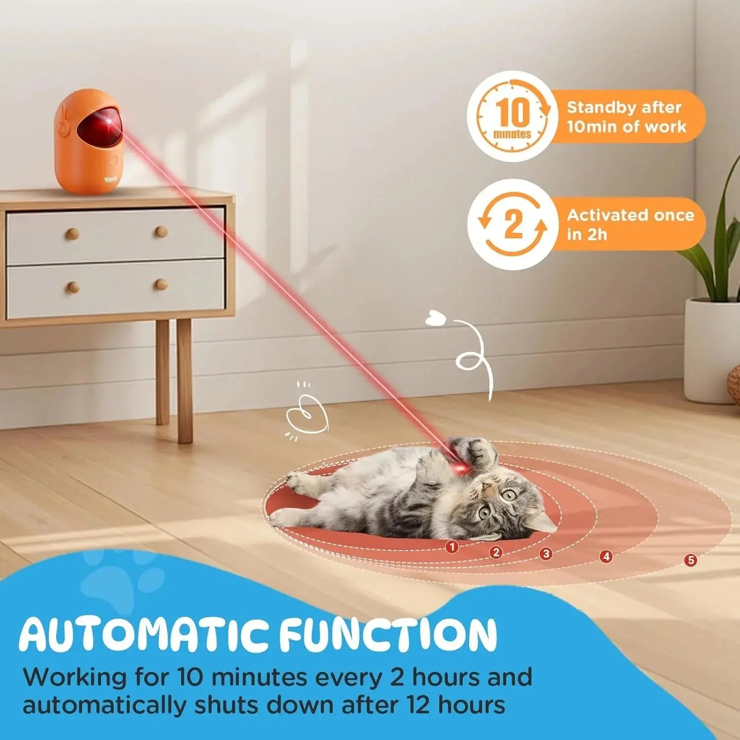 Koackl Interactive Cat Toys for Indoor Cats, Cat Laser Pointer Toy, Rechargeable Automatic Cat Toy with Timer & Speed Modes for Cats Dogs Training and Exercise(Orange) KOACKL
