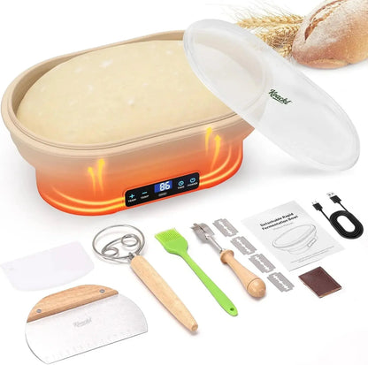 KOACKL Upgraded Sourdough Starter Warmer, Precise 6 level Thermostat Control (77-122°F) Silicone Sourdough Warming Bowl, Auto Warming On/Off, 6-Hour Timer Sourdough Warmer with Sourdough Starter Kit KOACKL