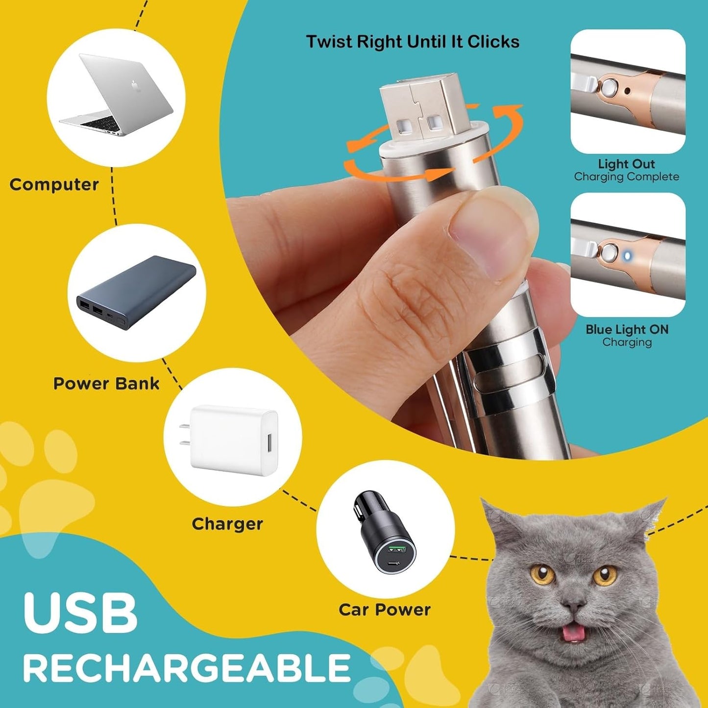 KOACKL USB Rechargeable Laser Pointer with LED Charging Indicator