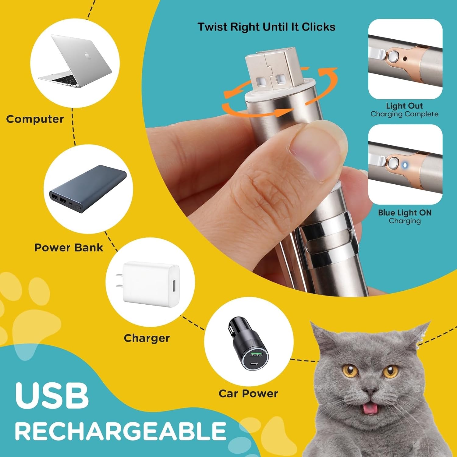 KOACKL USB Rechargeable Laser Pointer with LED Charging Indicator