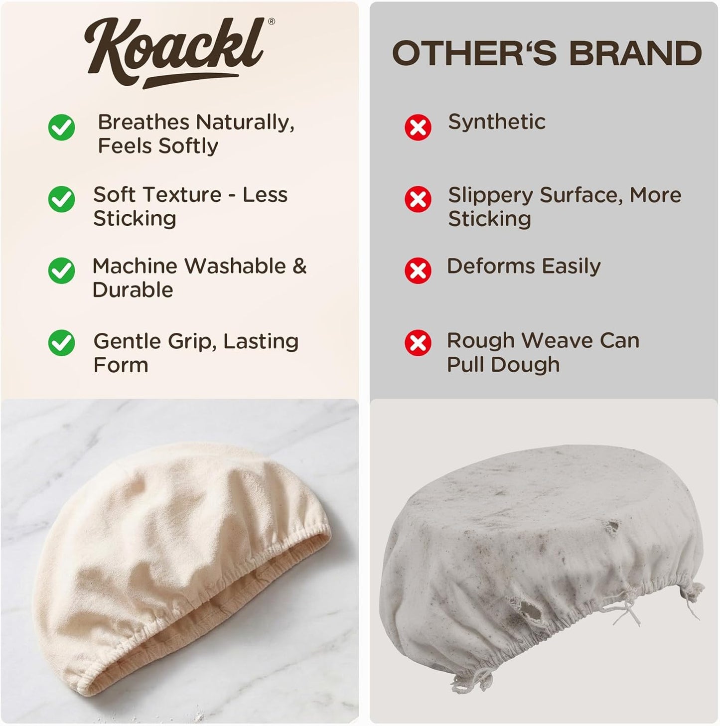 KOACKL Bread Proofing Basket Liner vs. Synthetic Liners