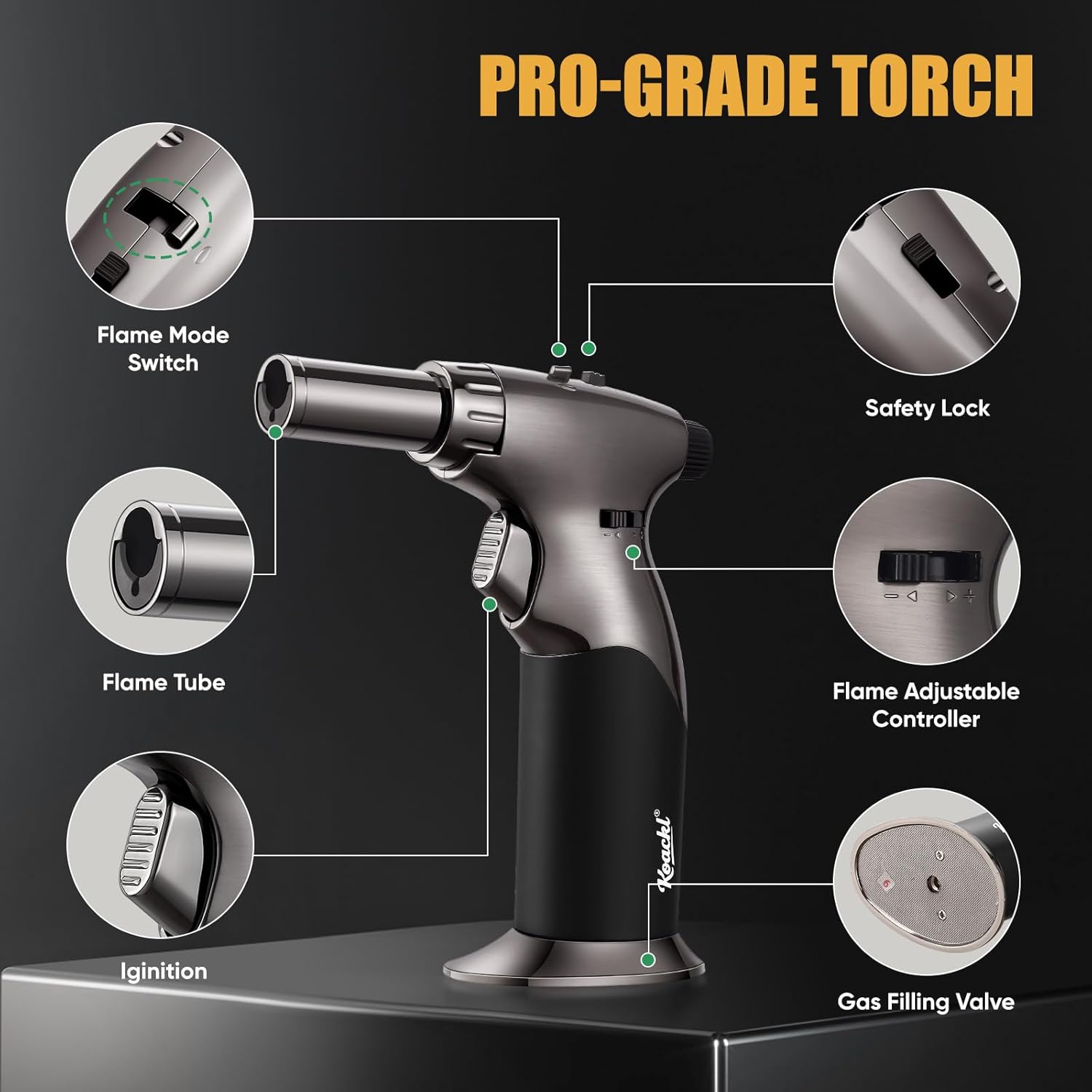 KOACKL Pro-Grade Butane Torch with Safety Lock and Adjustable Flame