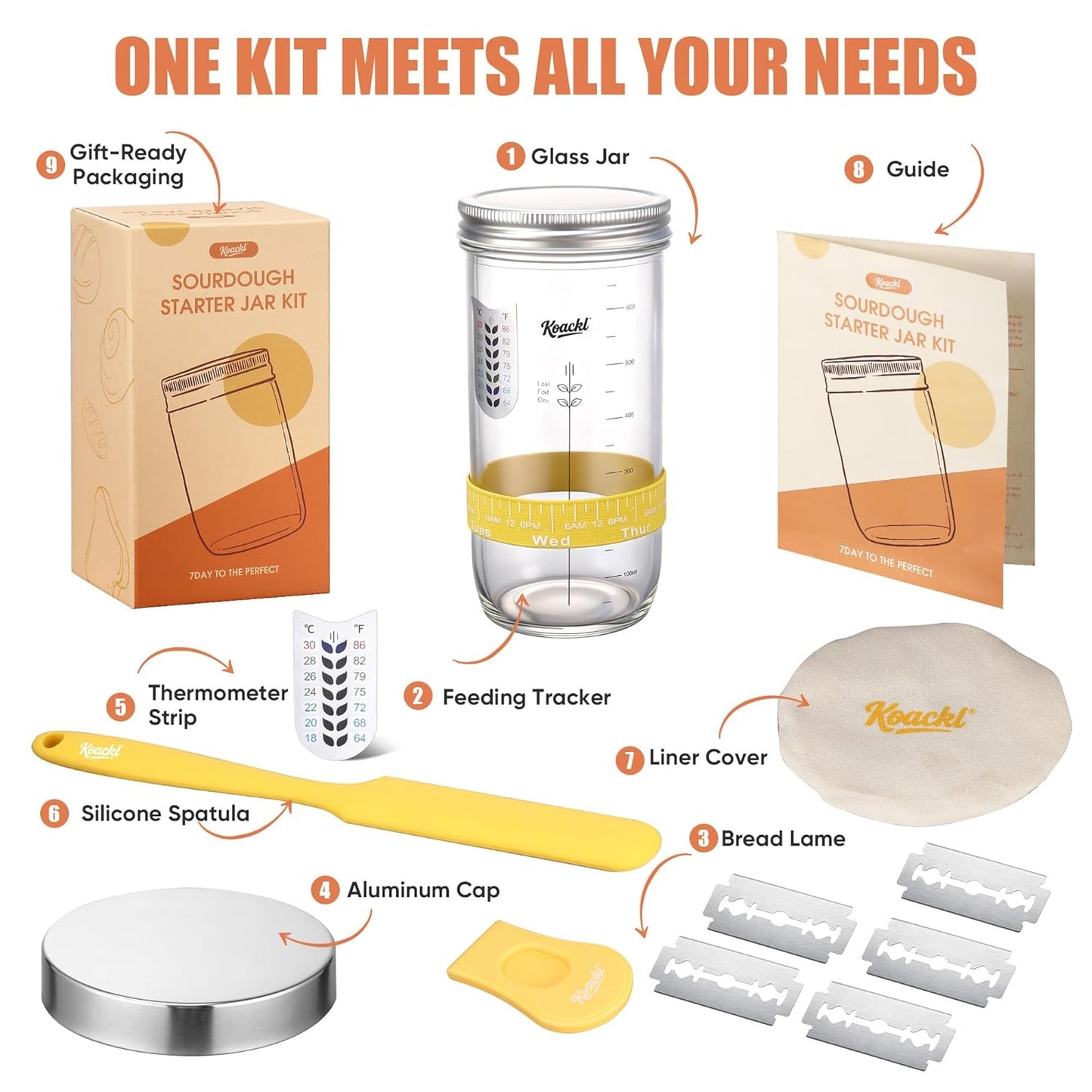 KOACKL Complete Sourdough Starter Jar Kit with Tools and Guide