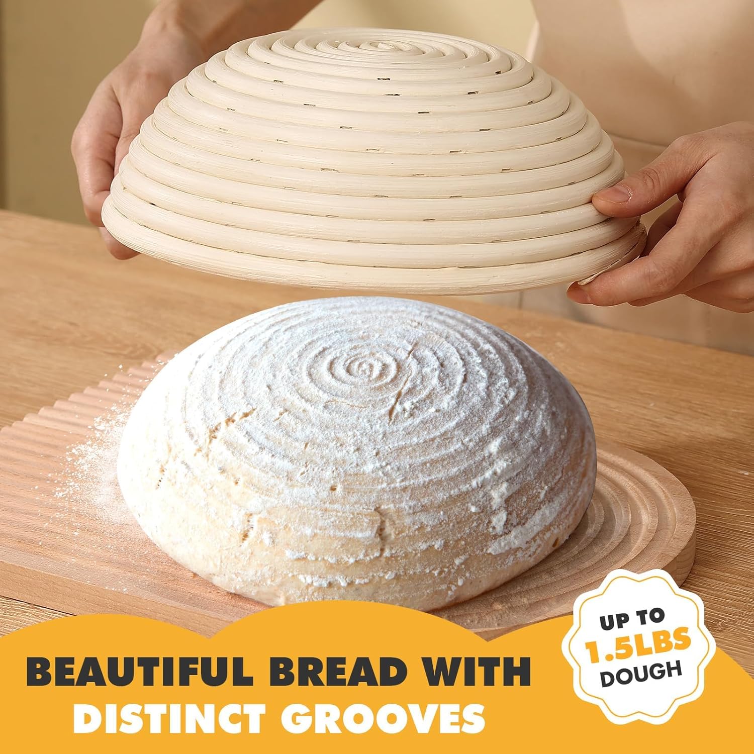 Banneton Bread Proofing Basket, Sourdough Starter Kit, 9 Inch Round Banneton Basket, Proofing Basket, Sourdough Bread Making Tools with Cloth Liners for Making Beautiful Bread KOACKL