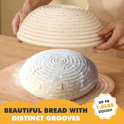 Banneton Bread Proofing Basket, Sourdough Starter Kit, 9 Inch Round Banneton Basket, Proofing Basket, Sourdough Bread Making Tools with Cloth Liners for Making Beautiful Bread KOACKL