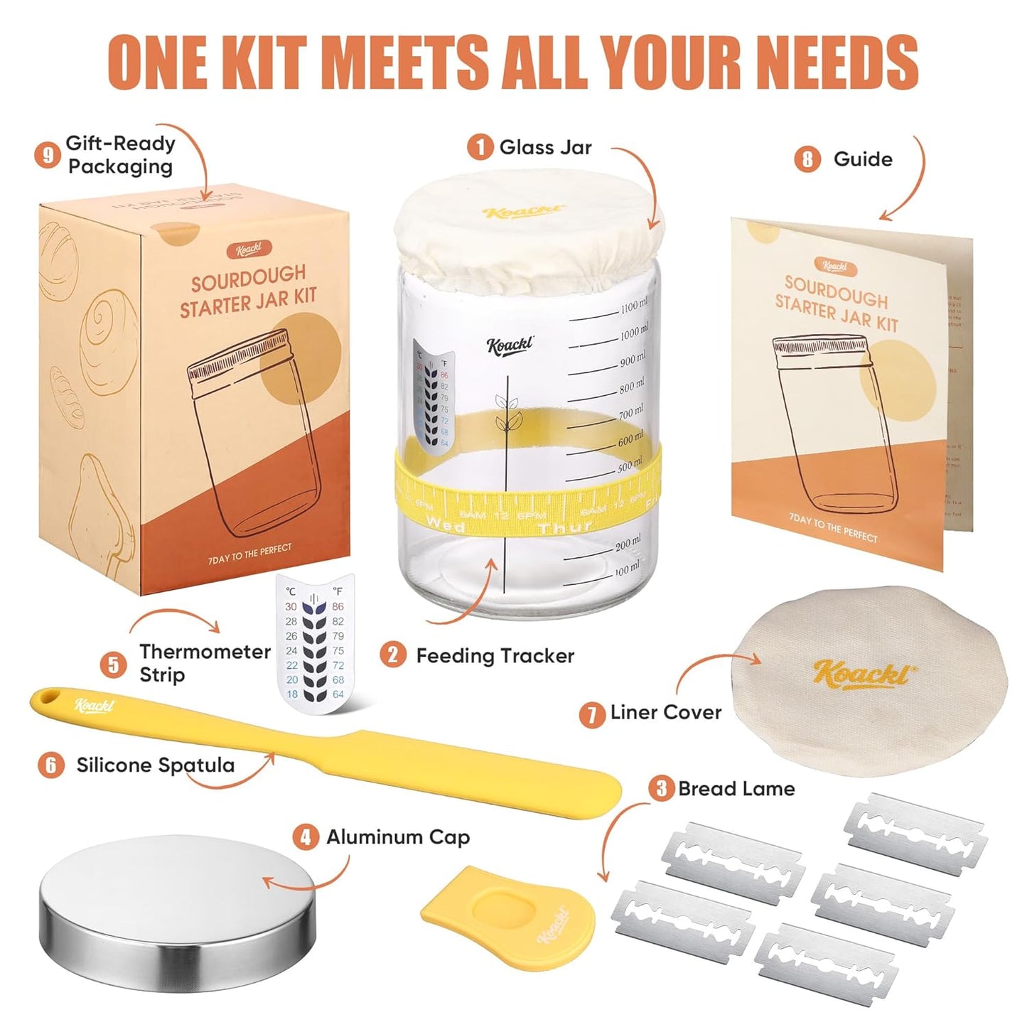 KOACKL All-in-One Sourdough Starter Jar Kit with Tools and Guide