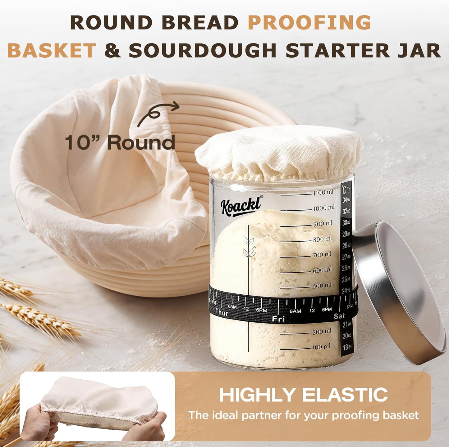 KOACKL Bread Proofing Basket Liner, Also Fits Sourdough Starter Jars