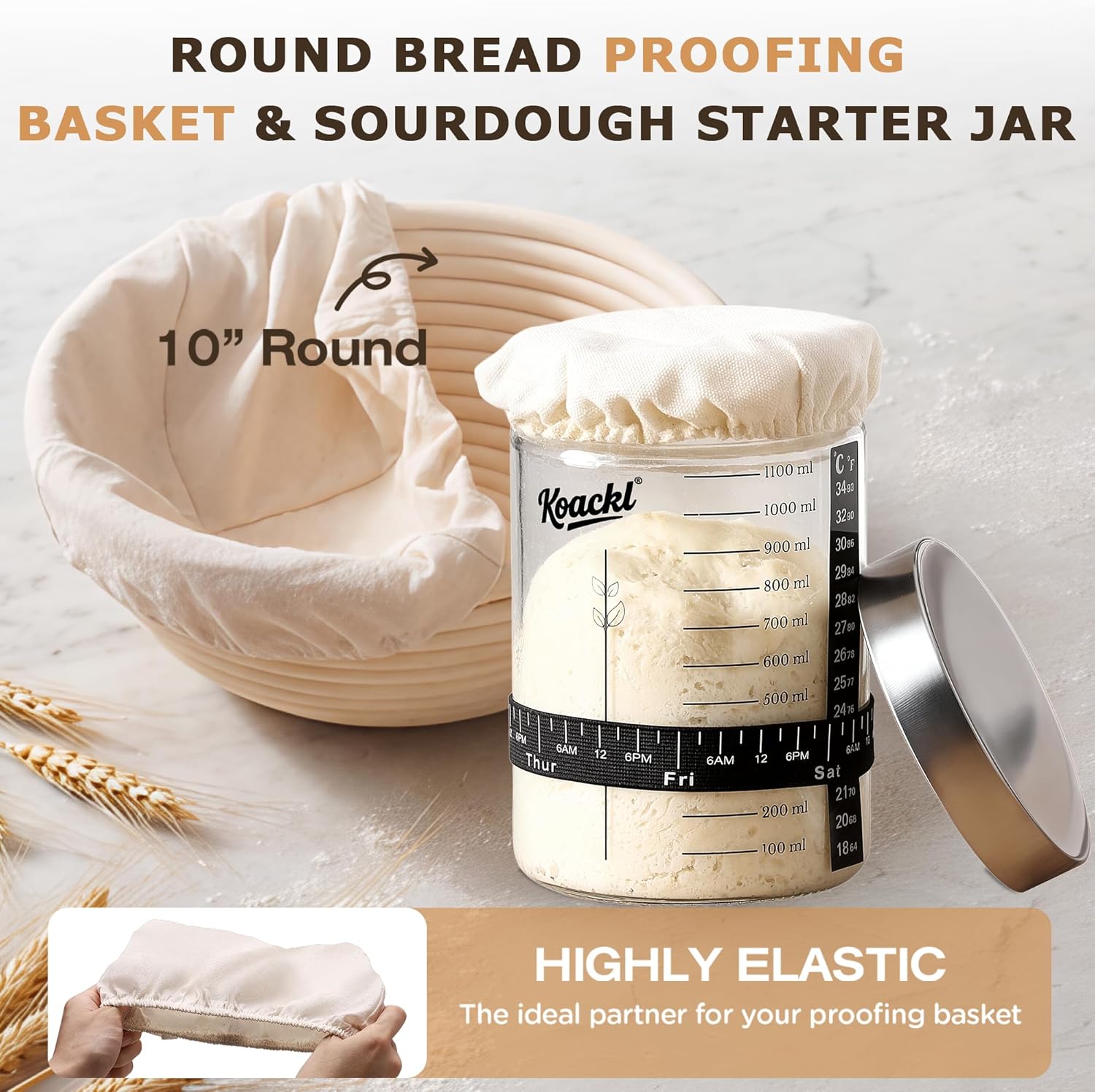 KOACKL Bread Proofing Basket Liner, Also Fits Sourdough Starter Jars
