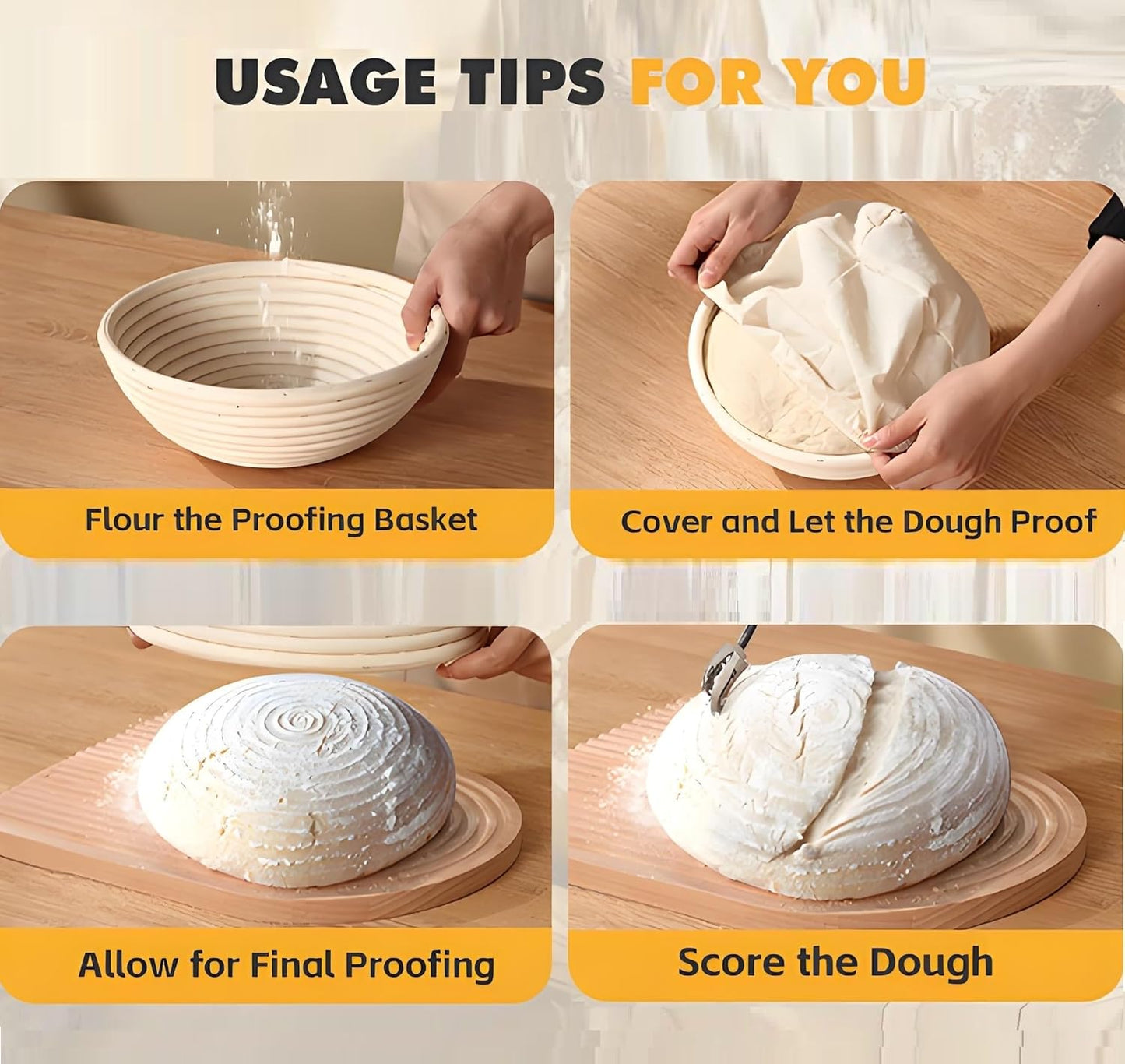Banneton Bread Proofing Basket, Sourdough Starter Kit, 9 Inch Round Banneton Basket, Proofing Basket, Sourdough Bread Making Tools with Cloth Liners for Making Beautiful Bread KOACKL