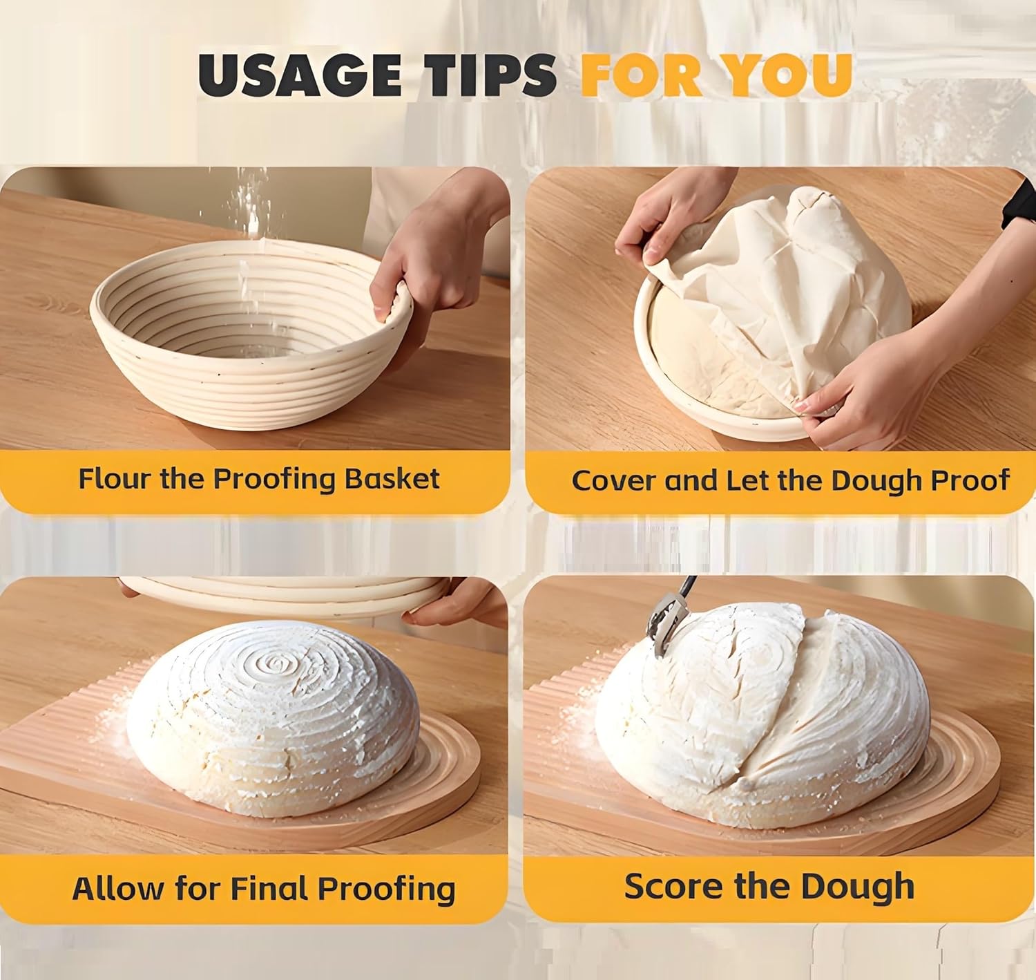 Banneton Bread Proofing Basket, Sourdough Starter Kit, 9 Inch Round Banneton Basket, Proofing Basket, Sourdough Bread Making Tools with Cloth Liners for Making Beautiful Bread KOACKL