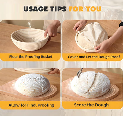 Banneton Bread Proofing Basket, Sourdough Starter Kit, 9 Inch Round Banneton Basket, Proofing Basket, Sourdough Bread Making Tools with Cloth Liners for Making Beautiful Bread KOACKL