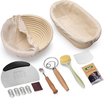 KOACKL Bread Baking Kit with Round & Oval Baskets and Tools