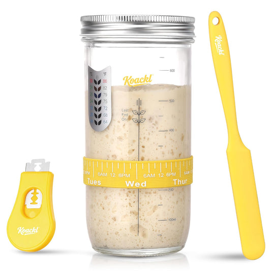 KOACKL Sourdough Starter Jar Kit with Feeding Tracker and Silicone Spatula